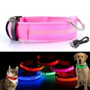 Gustave LED Light Up Dog Collars Rechargeable Glow in the Dark Reflective Adjustable Safety Night Walking Puppy Cat Collars with 3 Glowing Modes "Pink, M"