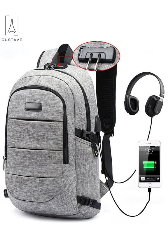 Laptop Backpack Water Resistant Anti-Theft College Backpack with USB Charging Port and Lock 17Inch Compurter Backpacks for Women Men, Casual Hiking Travel Daypack "Gray"