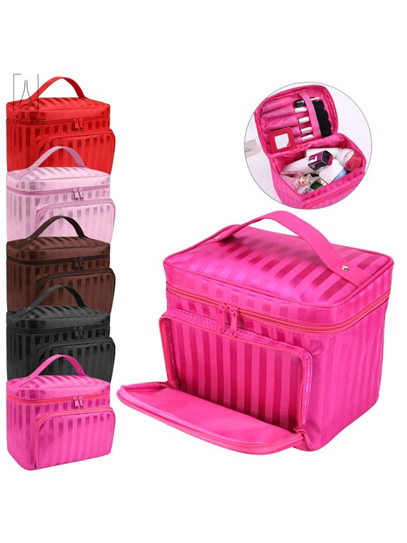Large Capacity Travel Makeup Bag with Mirror, Portable Handle Cosmetic Case Pouch Waterproof Toiletry Organizer "Coffee"