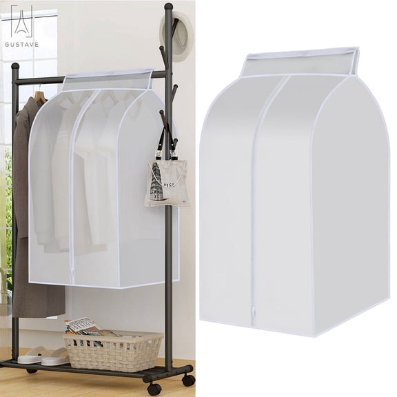 Gustave Large Clear Hanging Garment Bag for Closet Storage Bottom Enclosed Garment Rack Cover Sealed Wardrobe Clothes Cover for Coats, Jackets, Suits, Dresses -24*20*47 Inch