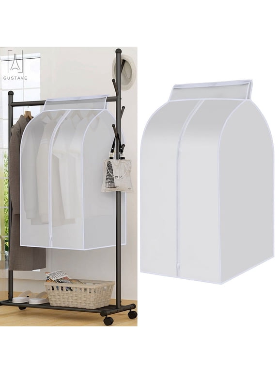 Large Clear Hanging Garment Bag for Closet Storage Bottom Enclosed Garment Rack Cover Sealed Wardrobe Clothes Cover for Coats, Jackets, Suits, Dresses -24*20*35 Inch