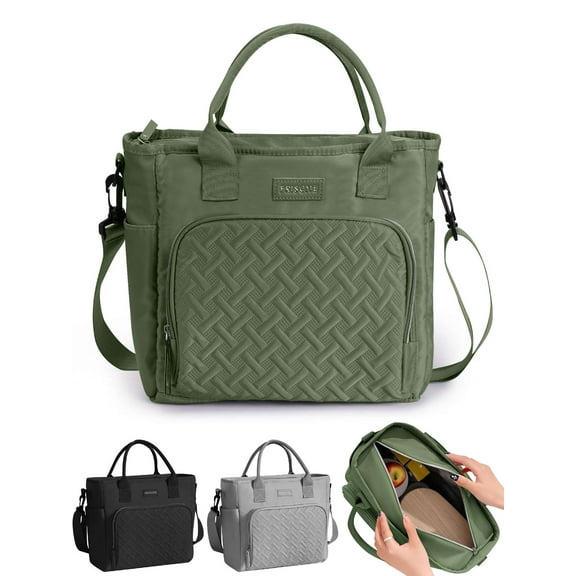 Gustave Large Insulated Lunch Bag for Women Men, Reusable Leakproof Cooler Tote Bags Lunch Box Handbag with Shoulder Strap for Work Picnic Travel Beach - Green