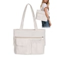 thumbnail image 1 of Gustave Large Tote Bag for Women Waterproof Oxford Multi Pocket Shoulder Handbag Travel Work Bags Casual Lightweight Top Handle Hobo Weekender Purse, White, 1 of 8