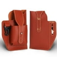 thumbnail image 1 of Gustave Leather Cell Phone Pouch Holster Vertical Belt Clip Waist Bag with Key Holder Belt Loop Holster for iPhone Samsung Models, Red Brown, 1 of 9