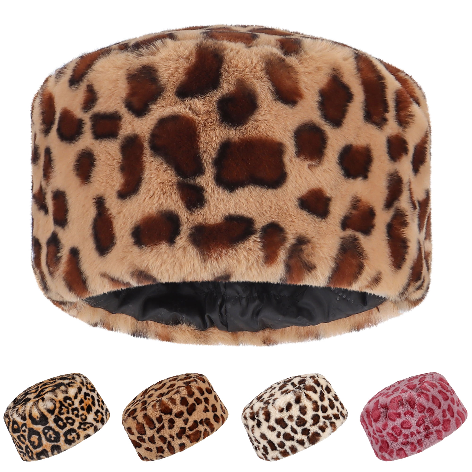 Gustave Leopard Print Faux Fur Hats for Women Cossack Russian