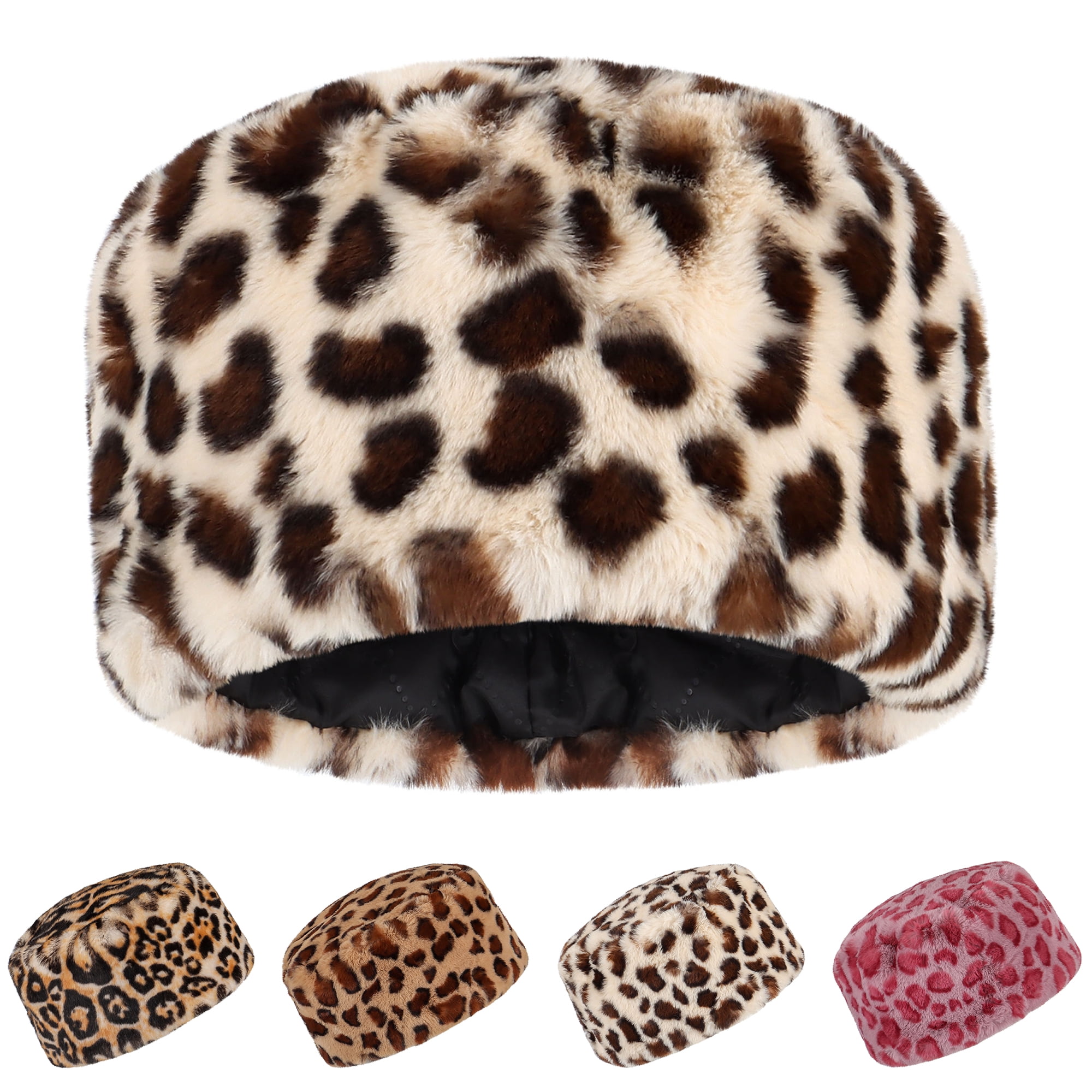 Gustave Leopard Print Faux Fur Hats for Women Cossack Russian