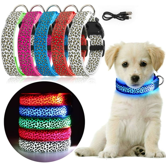 Gustave Light Up Dog Collar USB Rechargeable LED Pet Collars Adjustable Leopard Glow in the Dark Puppy Collar Lights for Small Medium Large Dogs Night Safety Walking "Blue, XL"