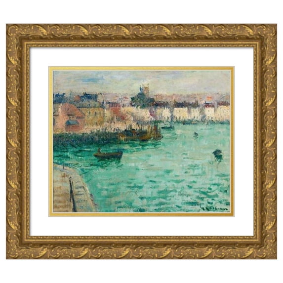 Gustave Loiseau 18x15 Gold Ornate Wood Frame and Double Matted Museum Art Print Titled - Before Port of Dieppe (circa 1928-1929)