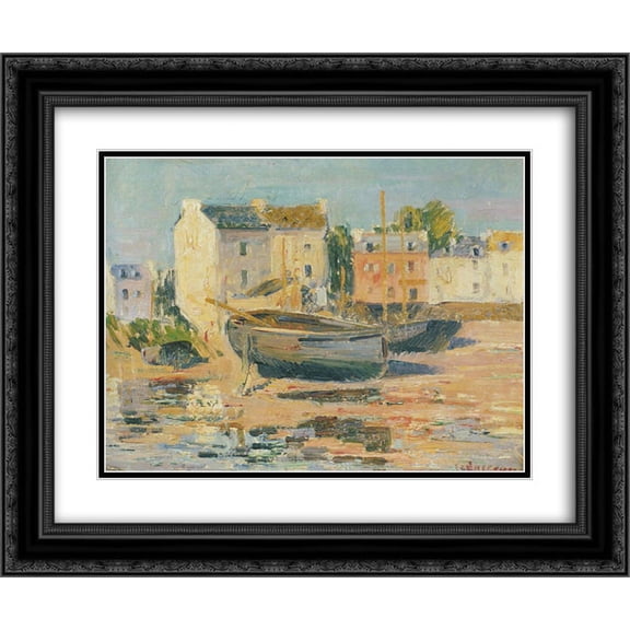 Gustave Loiseau 2x Matted 24x20 Black Ornate Framed Art Print 'Ships at Port'