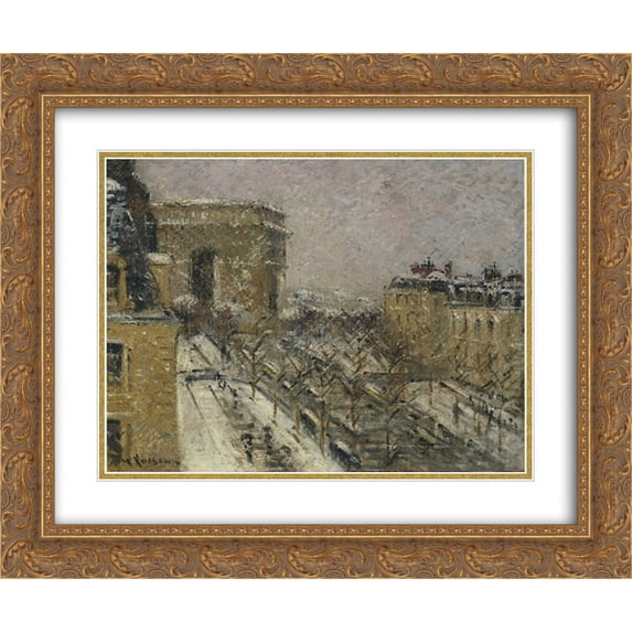 Gustave Loiseau 2x Matted 24x20 Gold Ornate Framed Art Print 'Arc de Triomphe in the Snow'