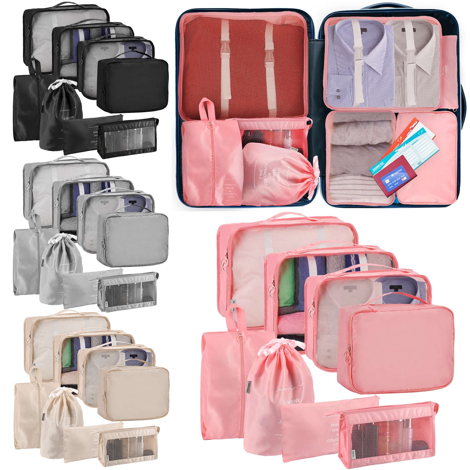 Gustave Luggage Packing Cubes for Travel, 8 Pcs Lightweight Suitcase Organizer Bags Set Foldable Packing Organizers Storage Bag for Carry on Luggage "Gray"