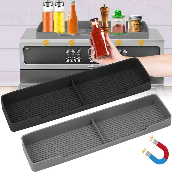 Gustave Magnetic Stove Top Shelf Silicone Over the Stove Spice Rack Organizer Heat Resistant Non-Slip Kitchen Storage Spices Shelf "Gray"