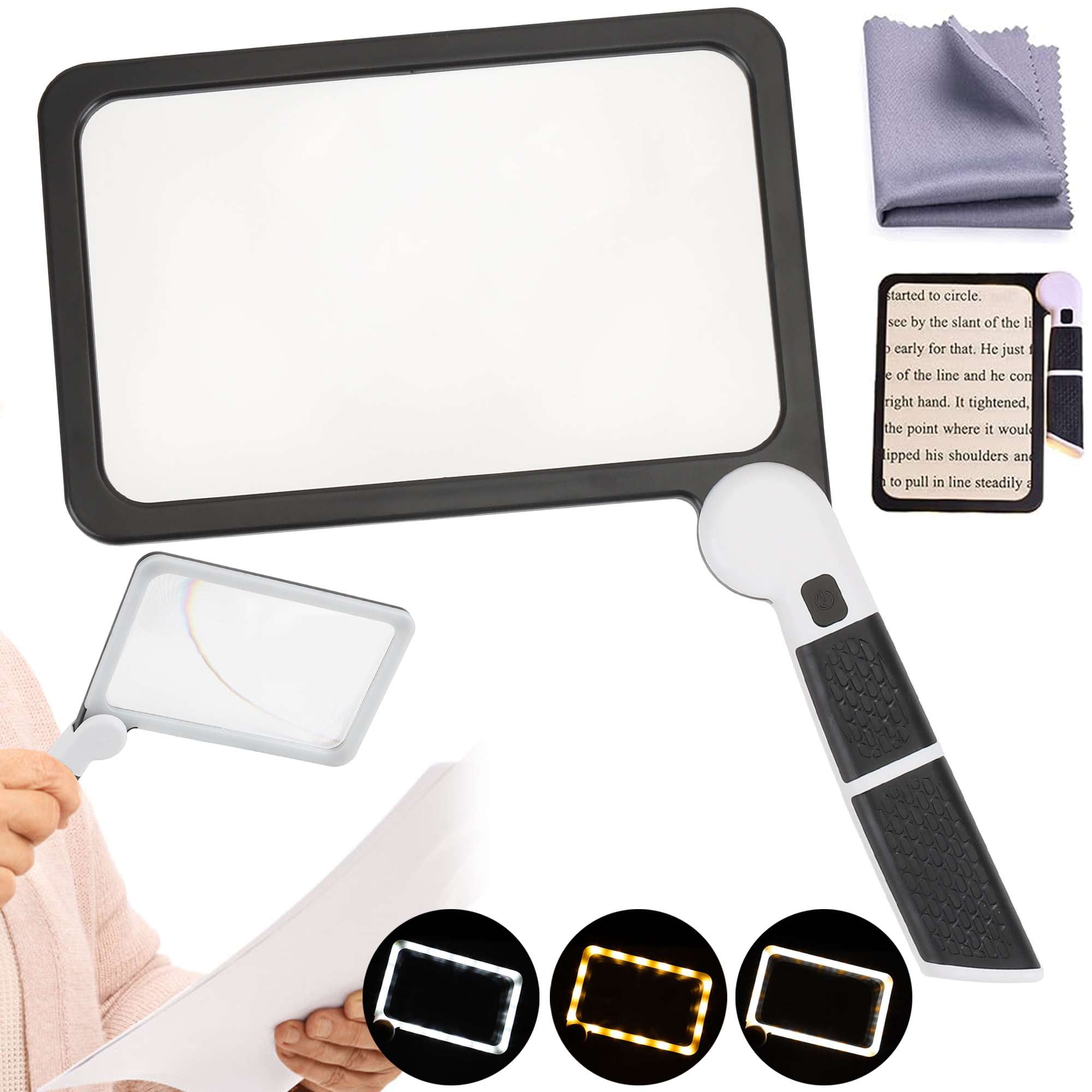 Gustave Magnifying Glass with 48 LED Light, Full Page 5X Magnifier Folding Handheld Illuminated