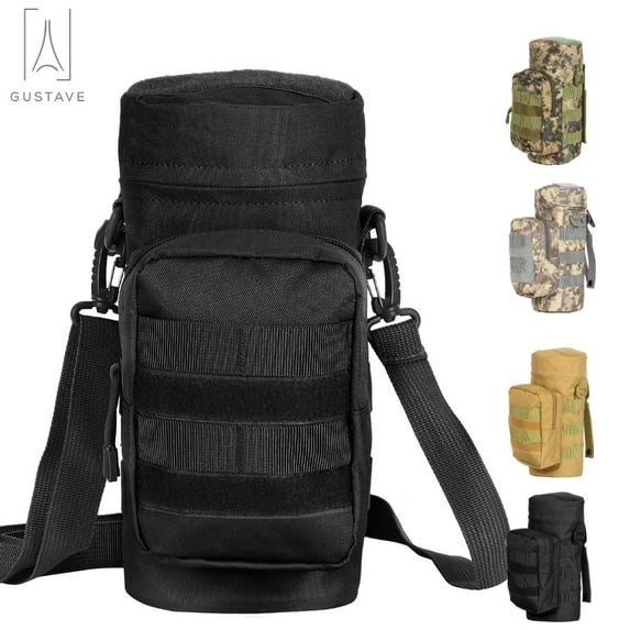 Gustave Men Crossbody Bag Water Bottle Holder Bag Nylon Travel Gear Pouch Messenger Shoulder Bag with Zipper for Outdoors Hiking Cycling Climbing