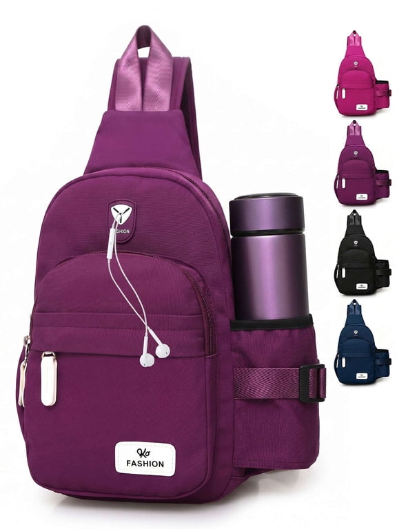 Men Women Nylon Crossbody Shoulder Chest Cycle Sling Bag Daily Travel Hiking Backpack (7.1"*2.75"*13.5",Purple)