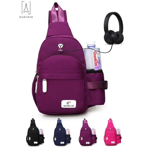 Gustave Men Women Nylon Crossbody Shoulder Chest Cycle Sling Bag Daily Travel Hiking Backpack (7.1"*2.75"*13.5",Purple)