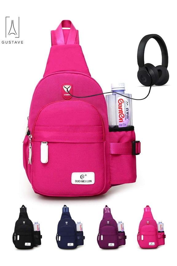 Men Women Nylon Crossbody Shoulder Chest Cycle Sling Bag Daily Travel Hiking Backpack (Pink)