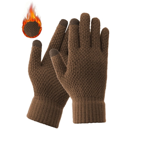 Gustave Men Women Thermal Insulated Winter Warm Gloves Touch Screen Texting Gloves Elastic Cuff Soft Knit Wool "Coffee"