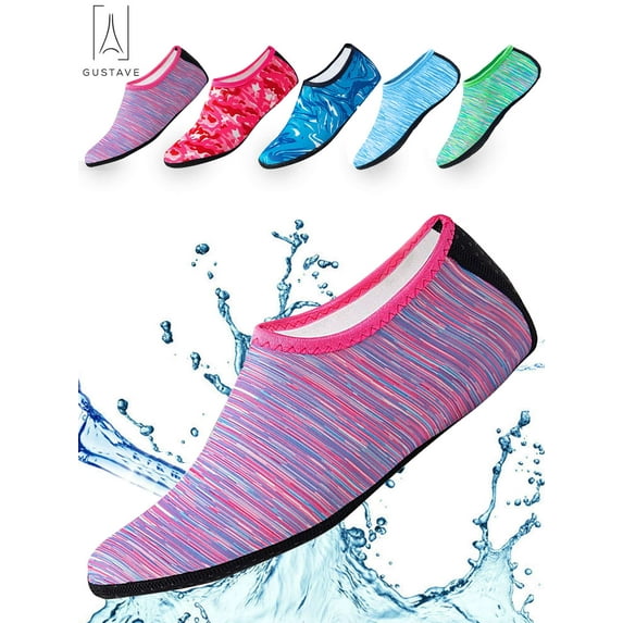 Gustave Men Women Water Socks Barefoot Quick Dry Aqua Beach Socks For Water Sport Swim Surf Yoga Exercise Beach "M, Line Purple"