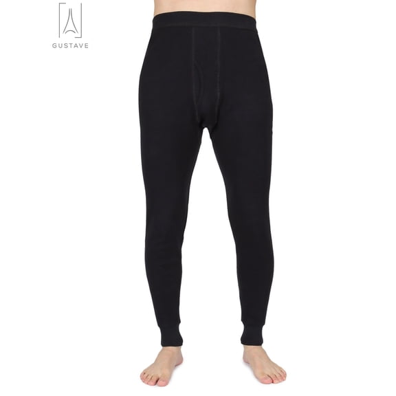 Gustave Men's Classic Thermal Underwear Bottom Ultra Soft Long Johns Bottom Cotton Base Layer Pant -Black, Size L