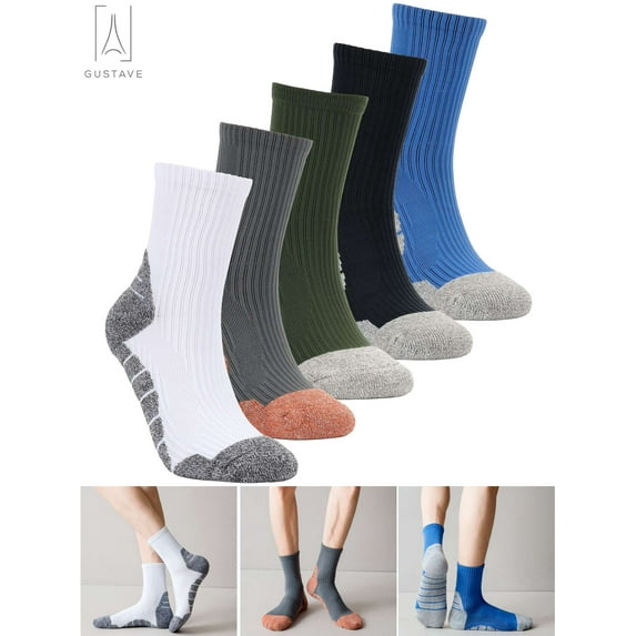 Gustave Men's Cushion Crew Sock 5-Pack All Purpose Stylish Cotton Crew Socks Casual Athletic Work Socks Shoe Size 8-12