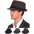 thumbnail image 1 of Gustave Men's Felt Trilby Fedora Hat Short Brim Panama Jazz Hat Classic 1920s Gangster Party Dress Hat for Unisex - Brown, 1 of 8