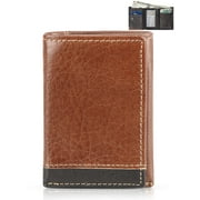Men's Leather Trifold Wallets RFID Blocking Zipper Slim Wallet Purse with Credit Card Holder Slots, ID Window - Brown