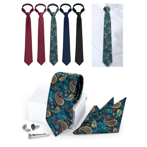 Gustave Men's Solid Color Formal Necktie Set Tie and Handkerchief Cufflinks Tie Clip for Wedding Business Meeting