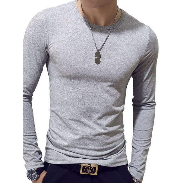 Gustave Men's and Big Men's Long Sleeve T-Shirt Crew Neck Shirts Slim-Fit Solid Color Tee Plus ...