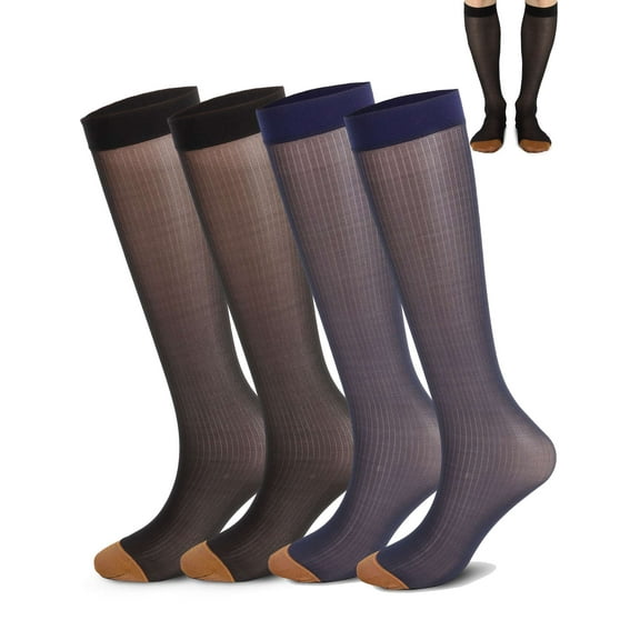 Gustave Mens Over the Calf Dress Socks 4 Pairs Silk Sheer Knee High Tube Socks Male Breathable Transparent Business Sock "Black & Navy"