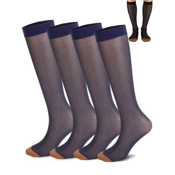 Gustave Mens Over the Calf Dress Socks 4 Pairs Silk Sheer Knee High Tube Socks Male Breathable Transparent Business Sock "Black"