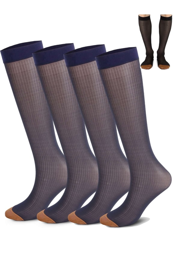 Mens Over the Calf Dress Socks 4 Pairs Silk Sheer Knee High Tube Socks Male Breathable Transparent Business Sock "Black"