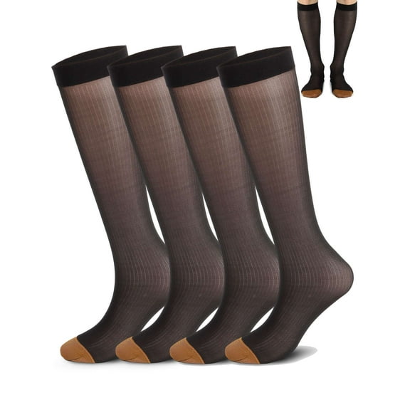 Gustave Mens Over the Calf Dress Socks 4 Pairs Silk Sheer Knee High Tube Socks Male Breathable Transparent Business Sock "Black"