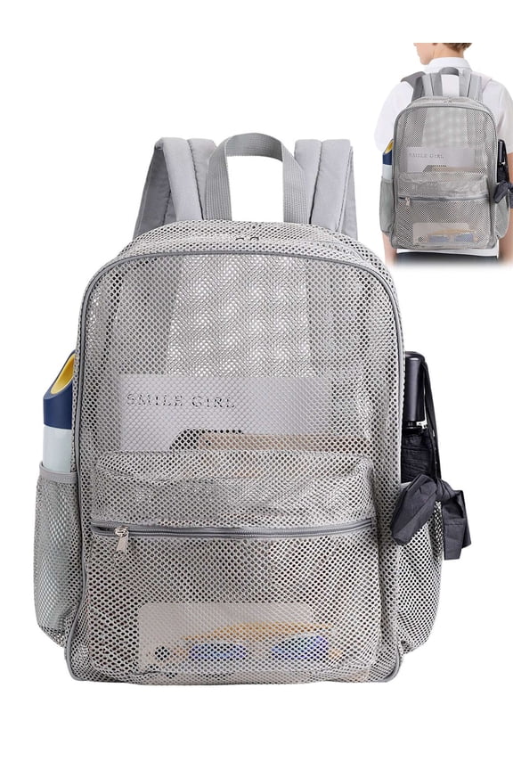 Mesh Backpack for Men Women See Through Large Capacity Mesh Beach Bag Travel Backpack with Padded Shoulder Straps for Outdoor Swimming Sports Gym, Gray