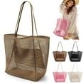 thumbnail image 1 of Gustave Mesh Tote Beach Bag for Women Summer Casual Hobo Pool Bags Large Foldable Sandproof Shoulder Handbag for Travel Beach Picnic Vacation - Brown, 1 of 10
