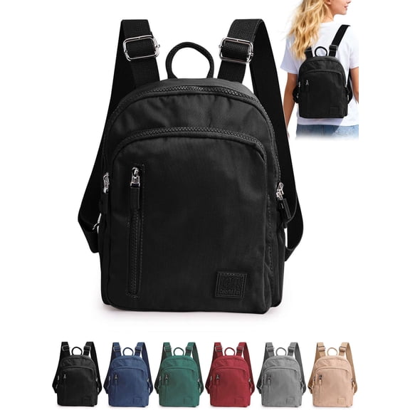 Gustave Mini Backpack Purse for Women Nylon Lightweight Small Daypack Backpacks Water-Resistant Casual Travel Shoulder Bag Bookbag with Anti-theft Pocket, Black