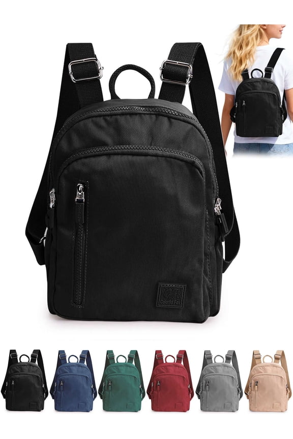 Mini Backpack Purse for Women Nylon Lightweight Small Daypack Backpacks Water-Resistant Casual Travel Shoulder Bag Bookbag with Anti-theft Pocket, Black