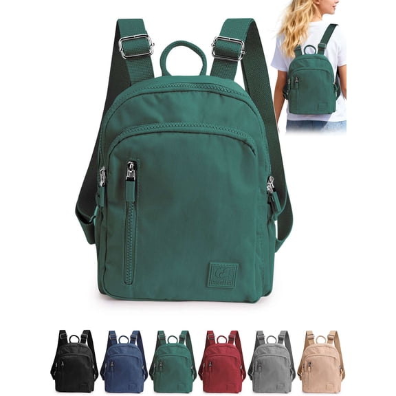 Gustave Mini Backpack Purse for Women Nylon Lightweight Small Daypack Backpacks Water-Resistant Casual Travel Shoulder Bag Bookbag with Anti-theft Pocket, Green