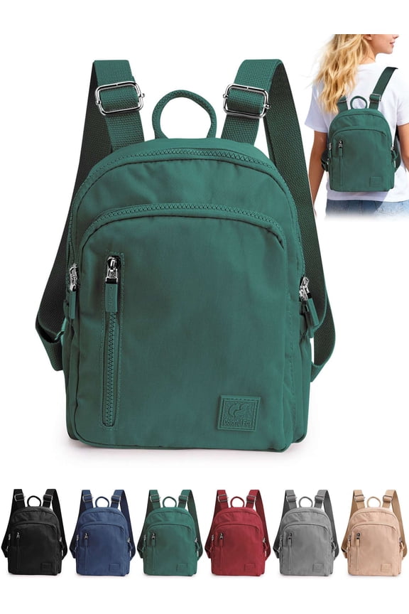 Mini Backpack Purse for Women Nylon Lightweight Small Daypack Backpacks Water-Resistant Casual Travel Shoulder Bag Bookbag with Anti-theft Pocket, Green