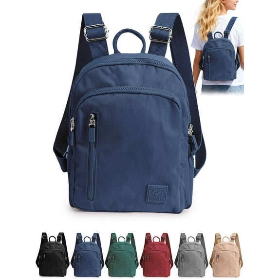 Gustave Mini Backpack Purse for Women Nylon Lightweight Small Daypack Backpacks Water-Resistant Casual Travel Shoulder Bag Bookbag with Anti-theft Pocket, Navy