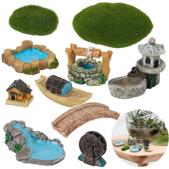 Gustave Mini Fairy Garden Resin Accessories Kit, 10 X Miniature Figurines