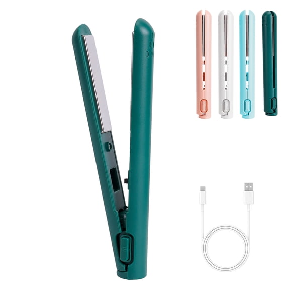 Gustave Mini Flat Iron Hair Straightener and Curler 2 in 1 Portable Travel Cordless Curling Iron USB Powered Small Hair Curler Wand for Women Men - Green