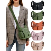 Nylon Crossbody Bag for Women Multi Pockets Messenger Shoulder Bag Water-Resistant Lightweight Casual Satchel Handbag Purse - Green