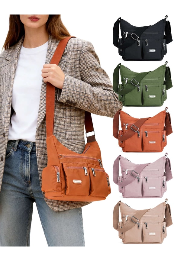 Multi Pockets Crossbody Bag for Women Nylon Water-Resistant Shoulder Handbag Purse Lightweight Satchel Messenger Bag Casual Travel Bags, Orange
