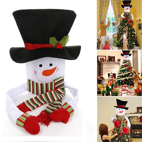Gustave Multi-color Novelty Polyester Snowman Hugger Christmas Tree Topper, with Mittens including Draping Scarf 45"