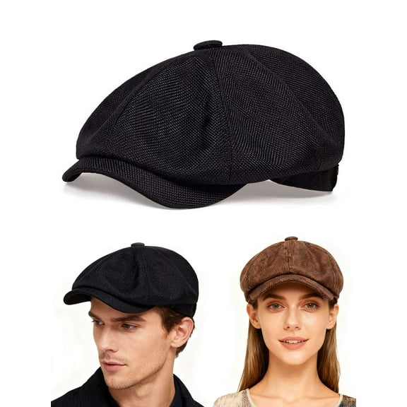 Gustave Newsboy Hats for Men Women Flat Cap Classic Vintage Soft Gatsby Ivy Cabbie Hat Beret Hats, Black