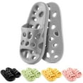 thumbnail image 1 of Gustave Non Slip Shower Slippers for Men Women, Quick Drying Bathroom Sandals Slides with Holes, Open Toe Soft Shower Shoes for Indoor House Beach Pool, Gray, Women 9-10 / Men 7-8, 1 of 8