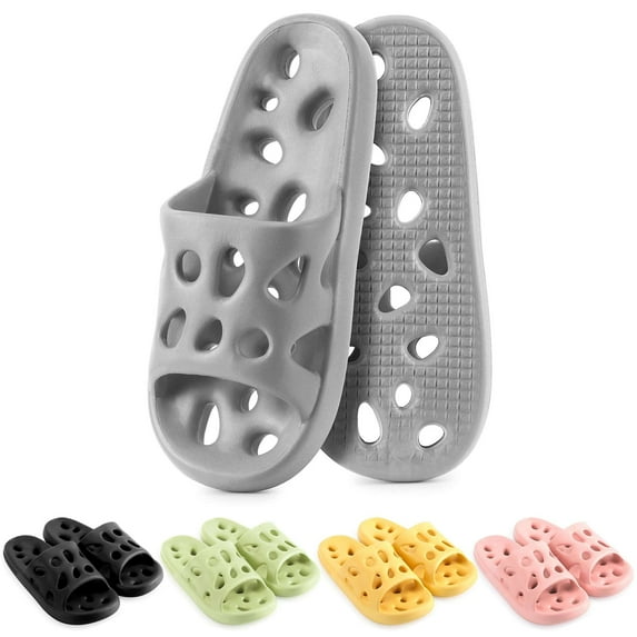 Gustave Non Slip Shower Slippers for Men Women, Quick Drying Bathroom Sandals Slides with Holes, Open Toe Soft Shower Shoes for Indoor House Beach Pool "Gray"