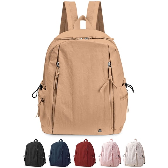 Gustave Nylon Backpack Purse for Women Multi-Pocket Lightweight 14" Laptop Travel Backpack Casual Daypack for Daily Work College(Khaki)