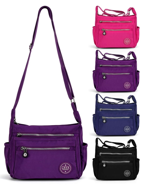 Nylon Crossboby Bag for Women Waterproof Multi Pockets Shoulder Handbags Purse Casual Travel Messenger Bag with Adjustable Strap (Purple)